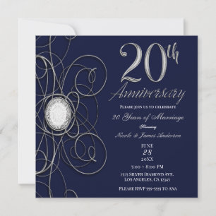 Invitation Blue Sapphire & Silver Diamond 20 20e anniversaire