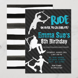 Invitation Blue Scooter Skate Park fête Anniversaire