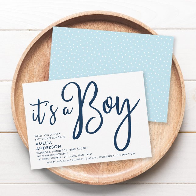 Invitation Blue Script & Pastel Blue C'est un Baby shower gar (Créateur téléchargé)