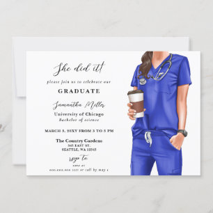 Invitation Blue Scrubs Nurse Photo Elle L'A Fait Graduation