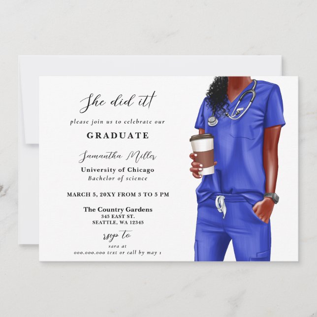 Invitation Blue Scrubs Nurse Photo Elle L'A Fait Graduation (Devant)