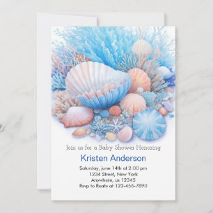 Invitation Blue Sea Shell Blissant Baby shower de plage
