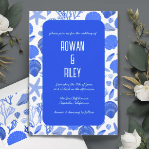 Invitation Blue Seashells Motif Chic Beach Wedding Party
