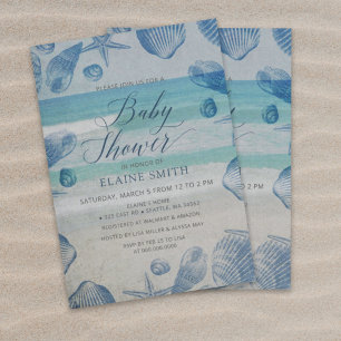 Invitation Blue Seashells Ocean Sea Beach Baby shower