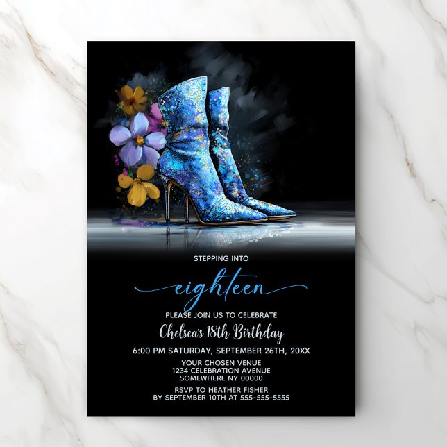 Invitation Blue Sequin Boots 18th Birthday Party (Créateur téléchargé)