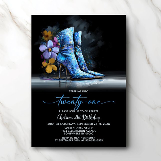 Invitation Blue Sequin Boots 21st Birthday Party (Créateur téléchargé)