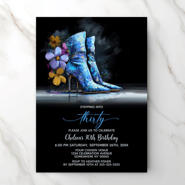 Invitation Blue Sequin Boots 30th Birthday Party (Créateur téléchargé)
