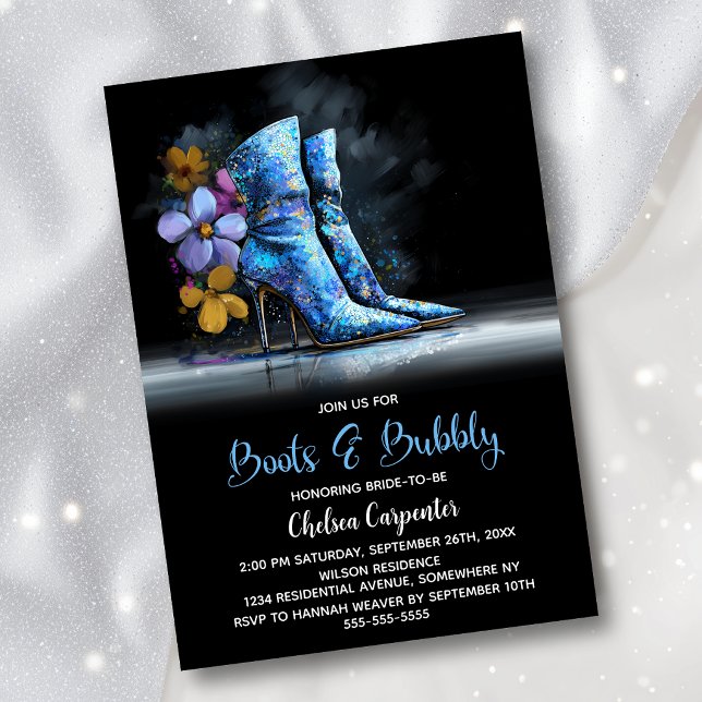 Invitation Blue Sequin Boots and Bubbly Bridal Shower (Créateur téléchargé)