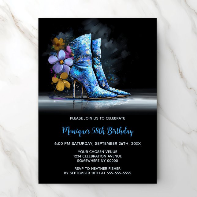Invitation Blue Sequin Boots Any Age Birthday Party (Créateur téléchargé)