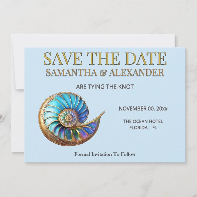 Invitation Blue Shell Save the Date Wedding Card (Devant)
