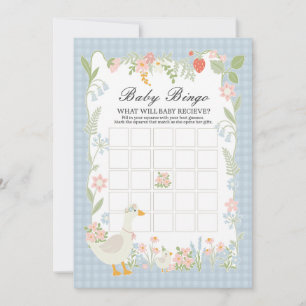 Invitation Blue Silly Goose Floral En vichy Baby Bingo Jeu