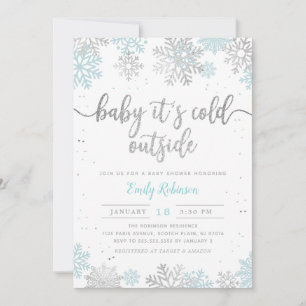 Invitation Blue Silver Baby C'est froid dehors Baby shower ga