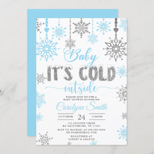 Invitation Blue Silver Boy Baby Son froid Baby shower extérie