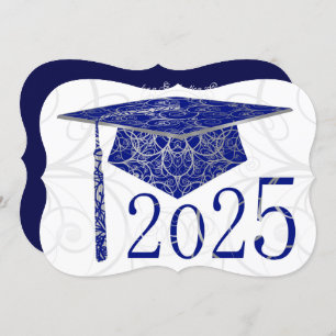 Invitation Blue & Silver Floral Casquette 2025 Graduation Par