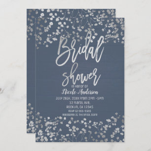 Invitation Blue Silver Foil Babys Respire Fête des mariées mo