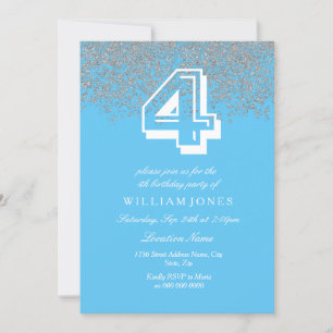 Invitation Blue Silver Parties scintillant Boys 4e anniversai