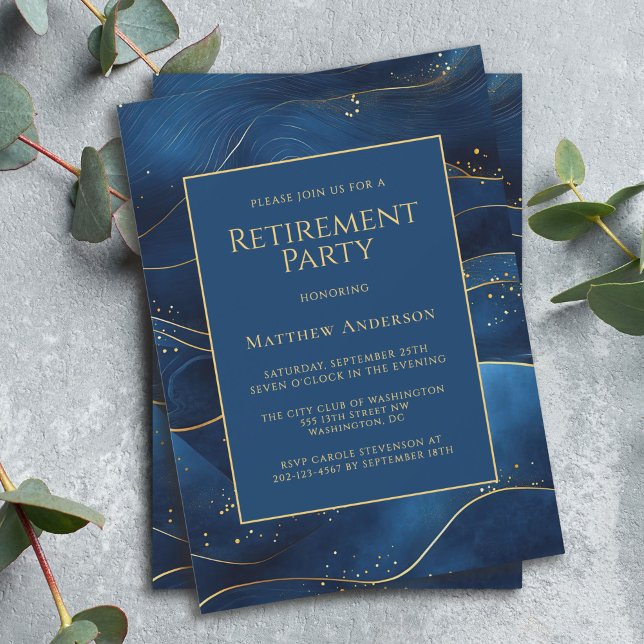 Invitation Blue Simple Elegant Retraite Party (Available in both printed and instant download digital formats.)