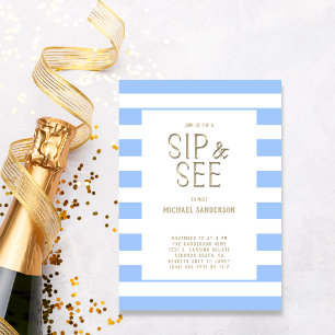 Invitation Blue Sip et voir Striped Baby Boy Party