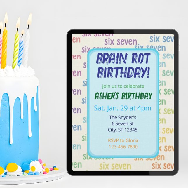 Invitation Blue Six Seven Brain Rot Birthday (Créateur téléchargé)