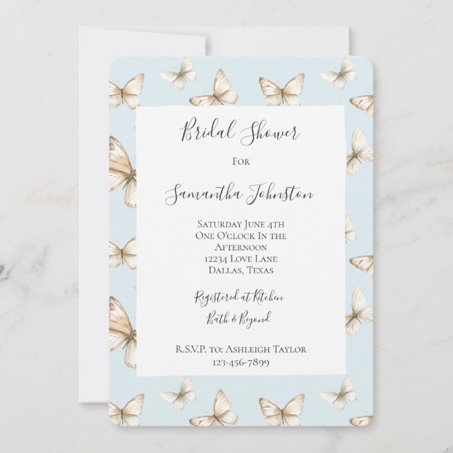 Invitation Blue Skies & Butterflies Bridal Shower (Devant)