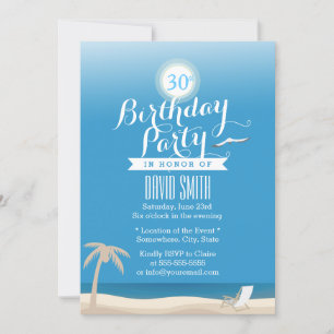 Invitation Blue Sky Beach Thème 30e fête d'anniversaire