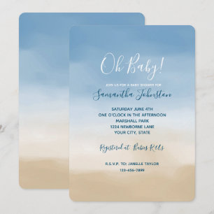 Invitation Blue Sky Beige Sand Ombre Aquarelle