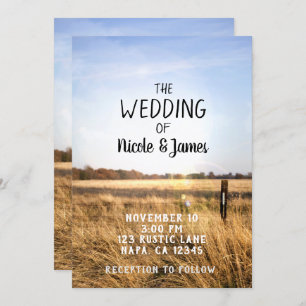Invitation Blue Sky Rustic Country Field Barne Mariage
