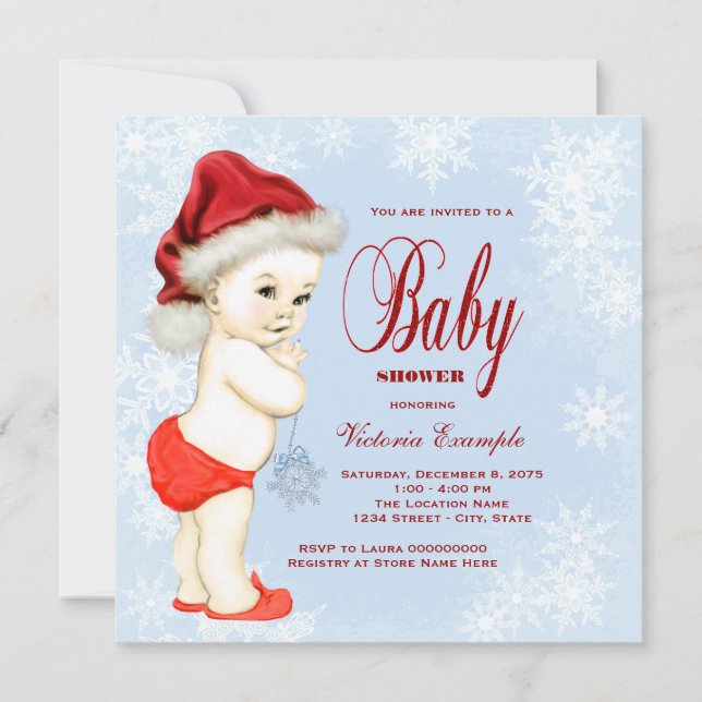 Invitation Blue Snowflake Boys Baby shower de Noël (Devant)