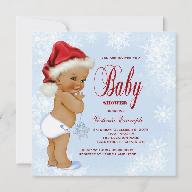 Invitation Blue Snowflake Ethnic Boys Baby shower de Noël (Devant)