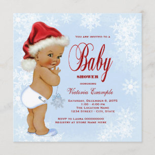 Invitation Blue Snowflake Ethnic Boys Baby shower de Noël