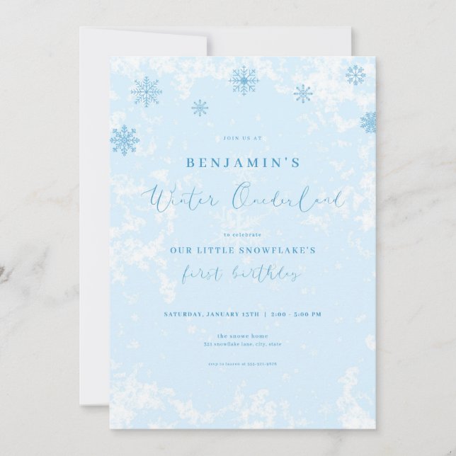 Invitation Blue Snowflake Hiver Onederland Anniversaire Invit (Devant)