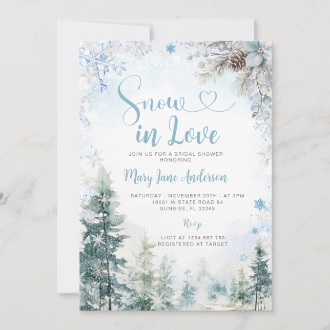 Invitation Blue Snowflake Snow in Love Winter Bridal Shower (Devant)