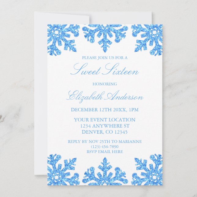 Invitation Blue Snowflake Sweet hiver 16 (Devant)