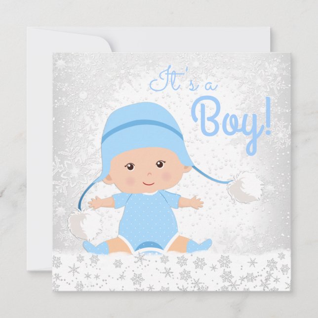 Invitation Blue Snowflake Winter Wonderland Baby shower (Devant)