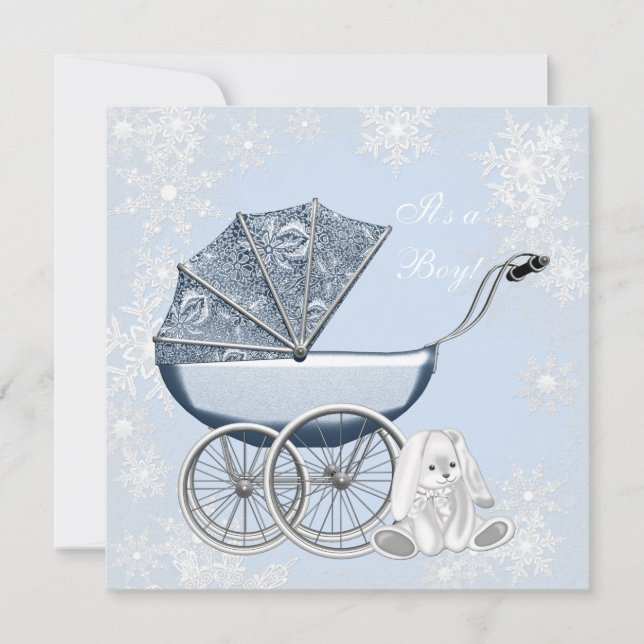 Invitation Blue Snowflake Winter Wonderland Baby shower (Devant)