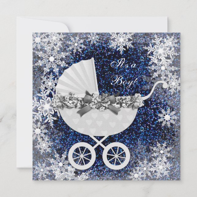 Invitation Blue Snowflake Winter Wonderland Baby shower (Devant)