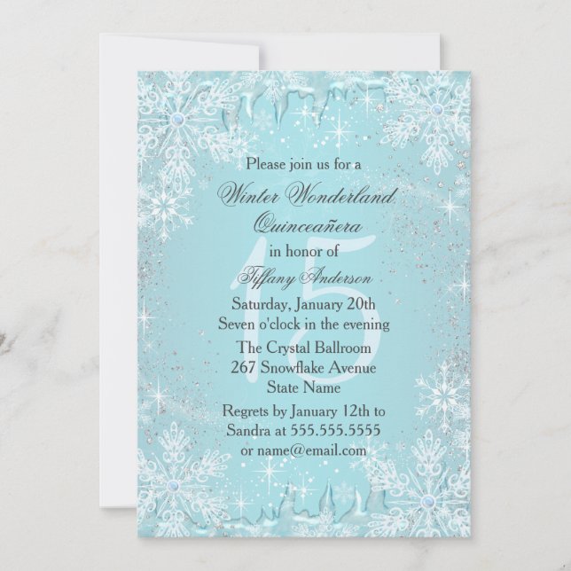 Invitation Blue Snowflake Winter Wonderland Quinceanera (Devant)