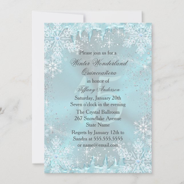 Invitation Blue Snowflake Winter Wonderland Quinceanera (Devant)