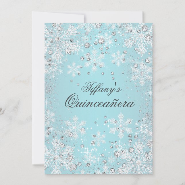 Invitation Blue Snowflake Winter Wonderland Quinceanera (Devant)