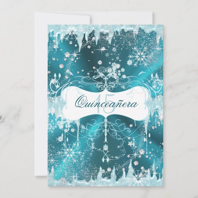Invitation Blue Snowflake Winter Wonderland Quinceanera (Devant)