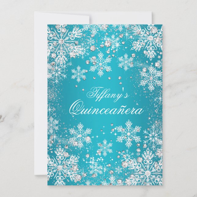 Invitation Blue Snowflake Winter Wonderland Quinceanera (Devant)