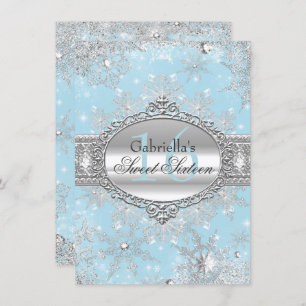 Invitation Blue Snowflake Winter Wonderland Sweet 16 Invitati