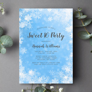 Invitation Blue Snowflakes Winter Wonderland Sweet 16