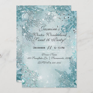 Invitation Blue Snowflakes Winter Wonland Holiday Party