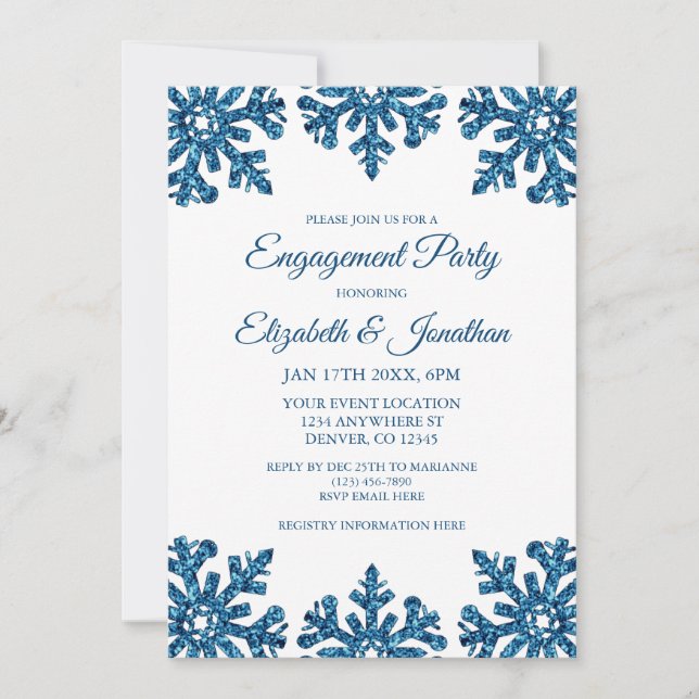 Invitation Blue Snowflop - Partie d'engagement en hiver (Devant)