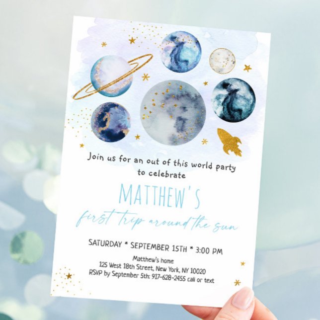 Invitation Blue Space Premier Voyage Autour Du Soleil Anniver (Créateur téléchargé)