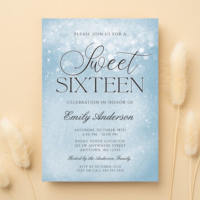 Invitation Blue Sparkle Sweet 16 (Créateur téléchargé)