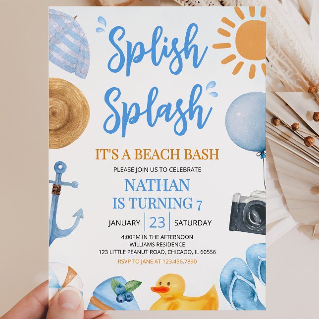 Invitation Blue Splish Splash Beach Bash Anniversaire (Créateur téléchargé)