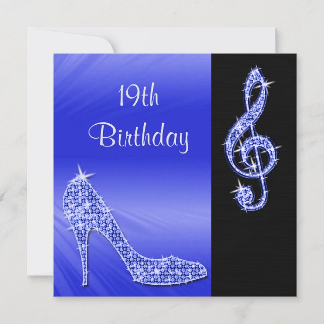 Invitation Blue Stiletto & Clé de Sol 19e Anniversaire (Devant)