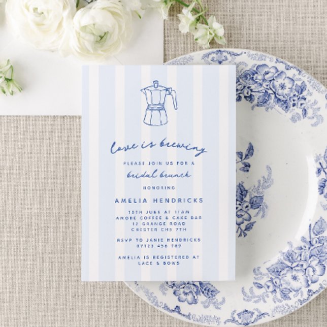 Invitation Blue StLove brasse un brunch de mariage Doodle Cof (Créateur téléchargé)